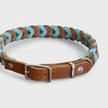Fettlederhalsband "Elsa" - Cognac/Eisblau