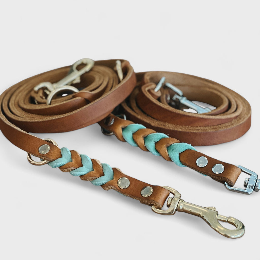 Fettlederleine "Elsa" - Cognac/Mint